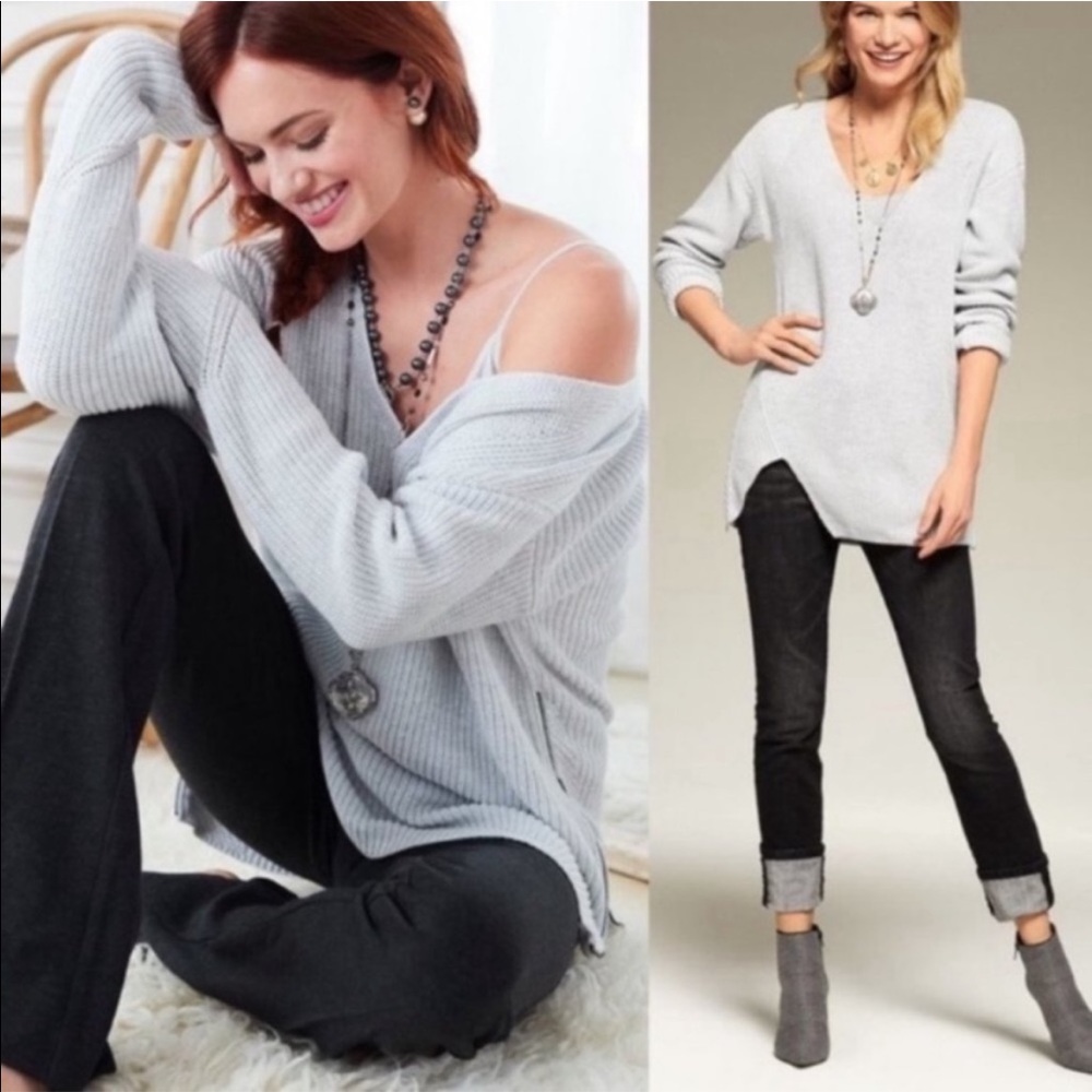 Cabi Deep V Symmetrical Knit Sweater Medium